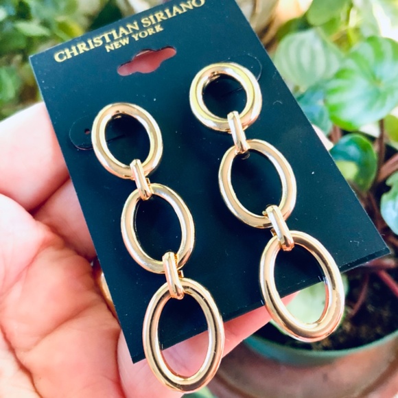 CHRISTIAN SIRIANO EARRINGS NWT⭐️ STUNNING GOLD TONE LINK CHAIN PIERCED DANGLE - Picture 4 of 14
